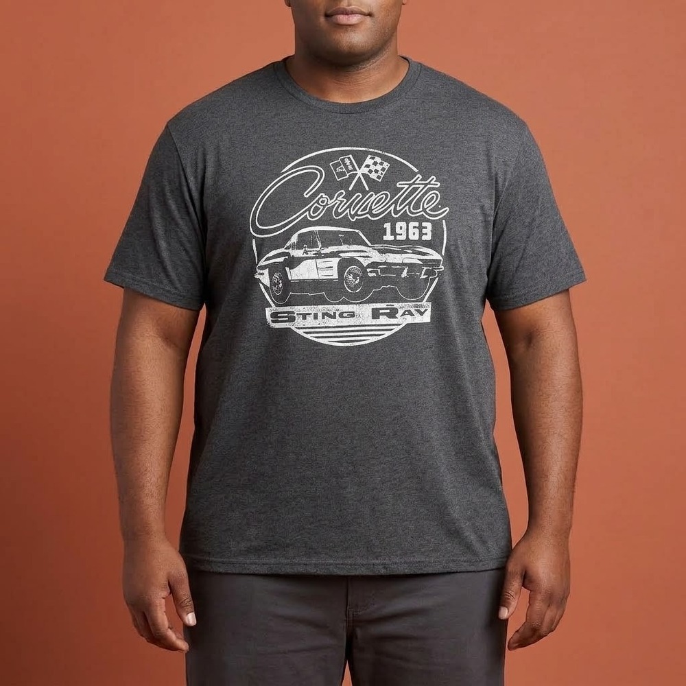 Hybrid Apparel Corvette 1963 Sting Ray Graphic Tee Mens 2XB Grey EUC